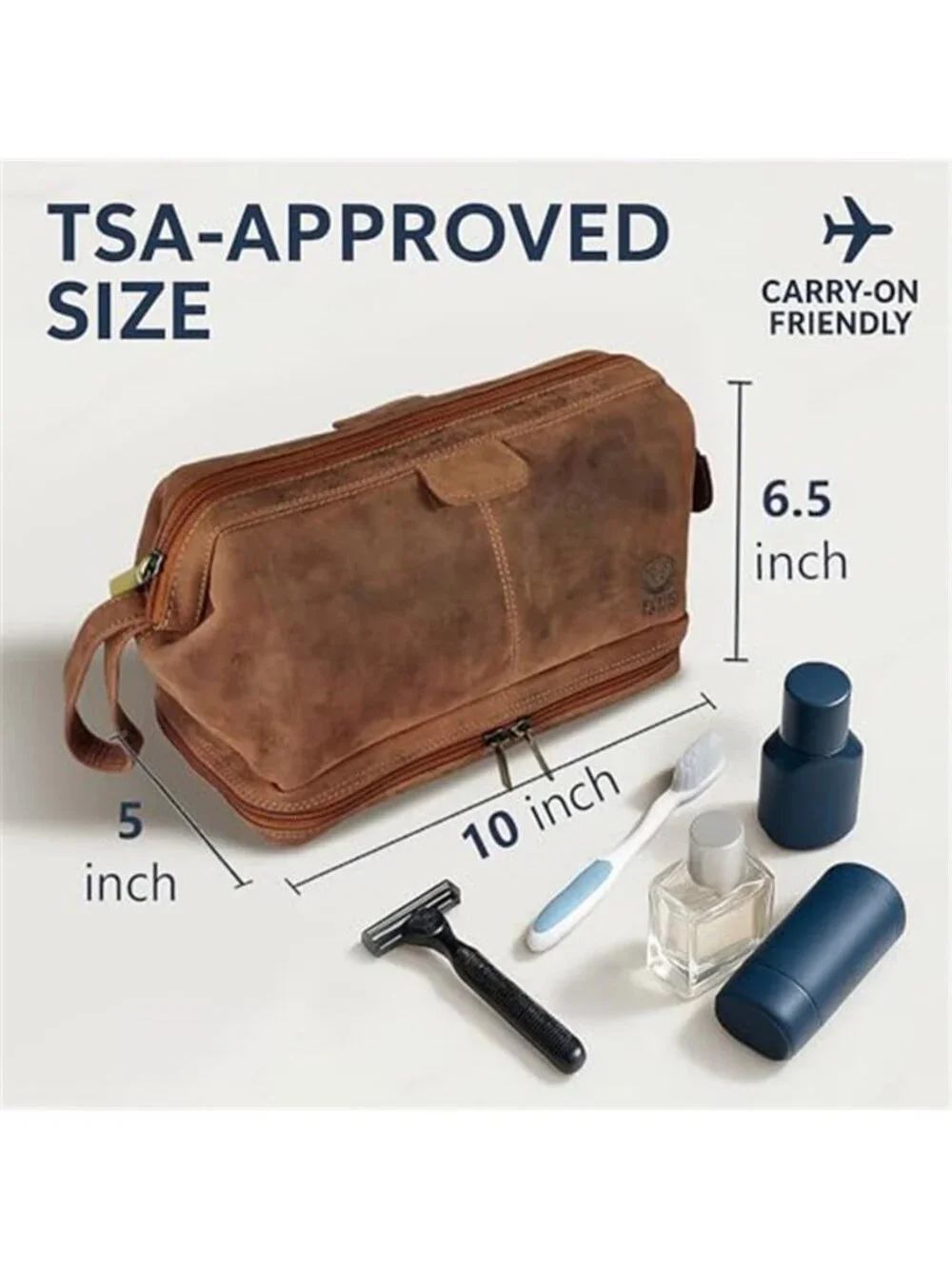 Mens Full Grain Leather Toiletry Bag Travel Dopp Kit Shaving Organizer Wash Bag